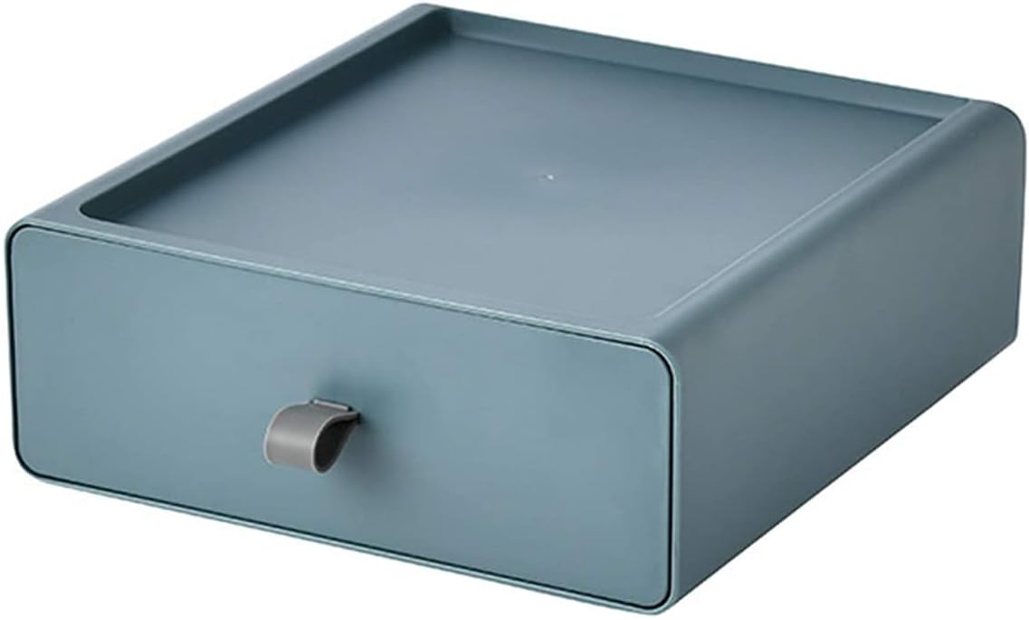 House of Quirk Plastic Desktop Storage Box Organizer Drawer,Stackable Large Capacity Container,Jewelry Case Cosmetic Makeups Dressing Home Desktop Organization ((Dark Blue))