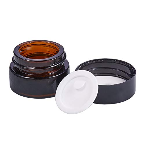 BENECREAT 10 Pack 5g Round Amber Glass Cream Jars Cosmetic Glass Jars with Leak-proof Gasket for Lotion, Cream and Other Beauty Product