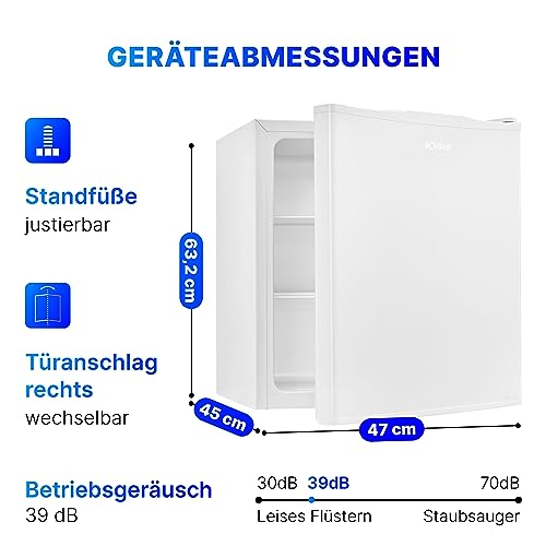 Bomann Mini Kühlschrank mit 58 Liter Nutzinhalt | Kühlschrank klein mit 2 herausnehmbaren Glasablagen | Mini Fridge mit stufenloser Temperaturregelung u. wechselbarem Türanschlag | KB 7347 weiß