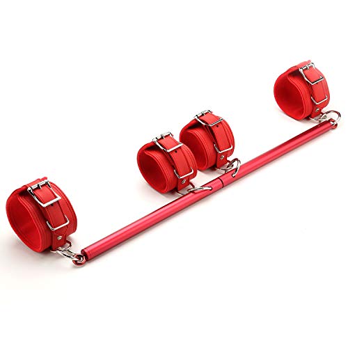 Red Expandable Spreader Bar with Adjustable 4pcs Fur Red Straps Sports Aid Training Fitness Gear, Restore Pilates, Yoga Gym Kit, Home Exercise Kit with Fur Flocking Storage Bag