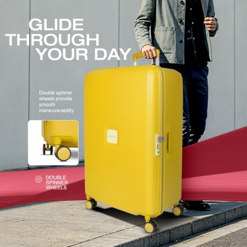 Image of American Tourister Zenrix | Check-in Trolley Bag (77 cm) | 360 8 Wheel Travel Luggage | Hard Case Polycarbonate Suitcase | Recessed TSA Lock | Yellow & Pale Yellow