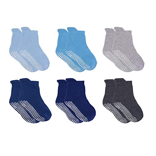 VWU Thick Cotton Socks with Grips,Baby Toddler Kids Winter Warm Socks with Terry 0-6T (Multi 6 Pack, 1-3T)