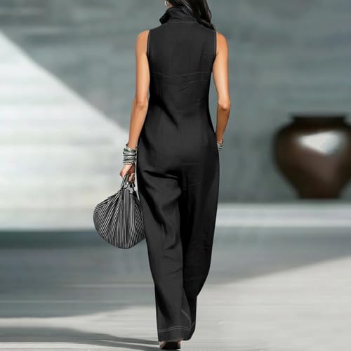 Combinaison d'été sans manches fluide chic avec poches et jambes larges style chic