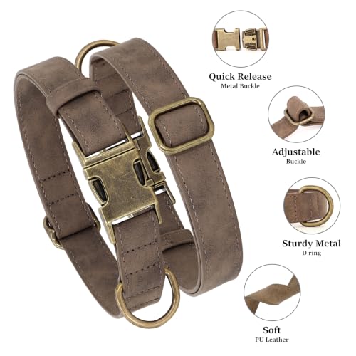 Image of Didog Soft PU Leather Dog Collar for Medium Dogs, Quick Release, Brown M