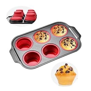 Foldable Silicone Muffin Trays, 6 Cups Cupcake Tray, Press to Release, Non-Stick Silicone Muffin Cup, Non-Stick Muffin Cupcake Tin, Baking Mould for Muffins or Cupcakes, Bakeware