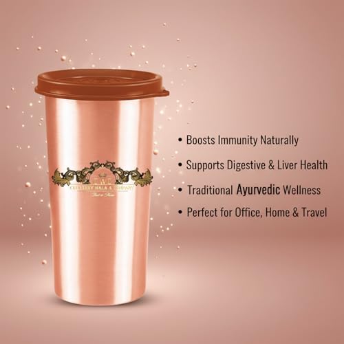 Image of cWc Copper Water Tumbler with Lid, 480ml | 100% Pure Copper Drinking Glass | Leak-Proof, BPA-Free | Ayurvedic Water Storage Cup for Daily Hydration | Office, Travel & Home Use