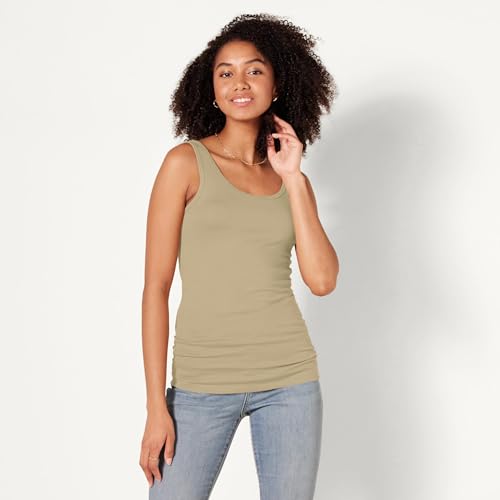 Image of Amazon Essentials Women's Slim-Fit Ribbed Scoop Neck Tank Tops, Pack of 2