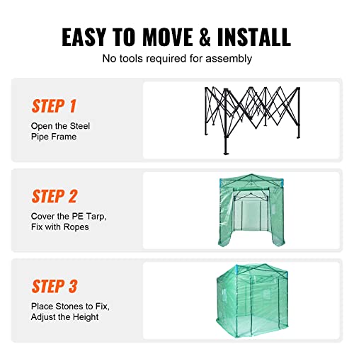 Image of VEVOR Pop Up Greenhouse, 8 x 6 x 7.5 ft Pop-up Green House, Set Up in Minutes, High Strength PE Cover with Doors & Windows and Powder-Coated Steel Frame, Suitable for Planting and Storage, Green