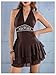 SOLY HUX Women's Summer Halter Backless Mini Dress Flowy Sleeveless V Neck Tie Back A Line Western Casual Sun Dresses Brown Printed Medium