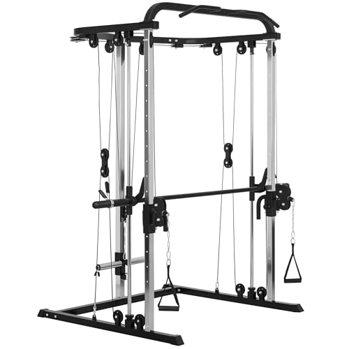 SPORTNOW Smith Machine Multiestación de Musculación Máquina Multifunción de Musculación con Soporte para Sentadillas y Barra para Pesas para Entrenamiento Fitness en Hogar Negro