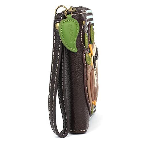 Image of CHALA Zip Around Wallet, Wristlet, 8 Credit Card Slots, Sturdy Pu Leather - Sloth Family - Blue Stripe