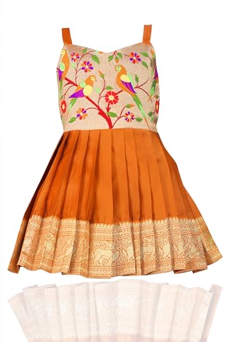Image of South Indian Traditional Pattu Pavadai Tapeta Silk Frock Dress for Baby Girls