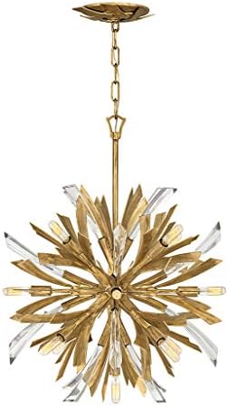 Fredrick Ramond Vida FR40904BNG Small Orb Pendant - Ceiling Light Fixture, Detailed Canopy, Adjustable Height, Modern Sculpted Burst Design, Clear Crystal Accents - in Burnished Gold