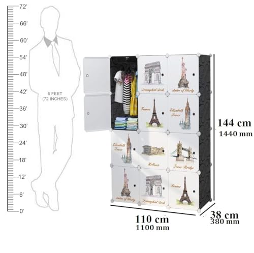 Image of KRISHYAM Portable Closet Wardrobe Cube Wardrobe for Hanging Clothes, Modular Cabinet for Space Saving, Ideal Storage Organizer Cube for Books, Toys, Towels (Tower Print)
