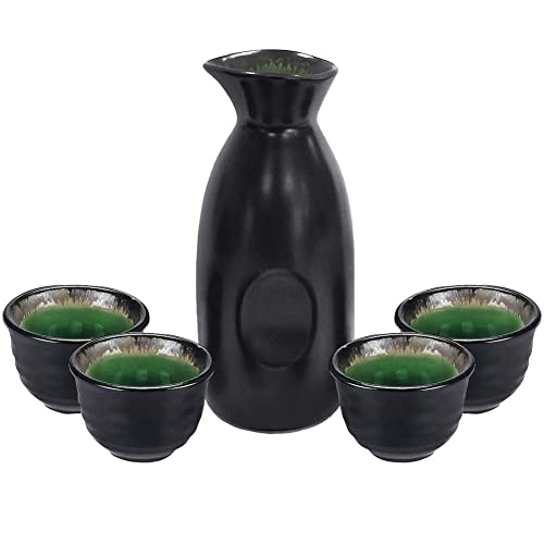 Service à saké Ensemble de Coupe à saké Traditionnel Peint à la Main Motif Porcelaine poterie en céramique Tasses Crafts Verres à vin 5 pièces Black Classic