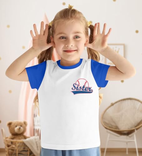 Image of FRYAID Toddler Baseball Sister Shirt Baby Girl Baseball Outfit Big Sister Shirt Birthday Girl T-Shirt Summer Cotton Tee Top