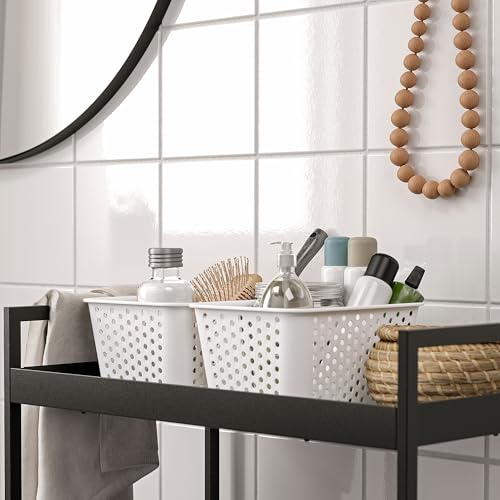 Panier de rangement blanc PLOGSVÄNG pour optimiser un meuble étroit