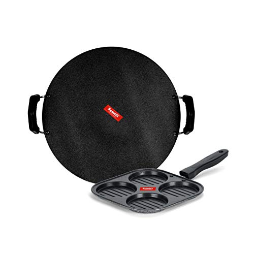 Image of Sumeet NonStick Fedha Cookware Set (Tawa-30.5cm Dia + Mini Multi Snack Maker - 4 Cavity -19.5cm), Silver