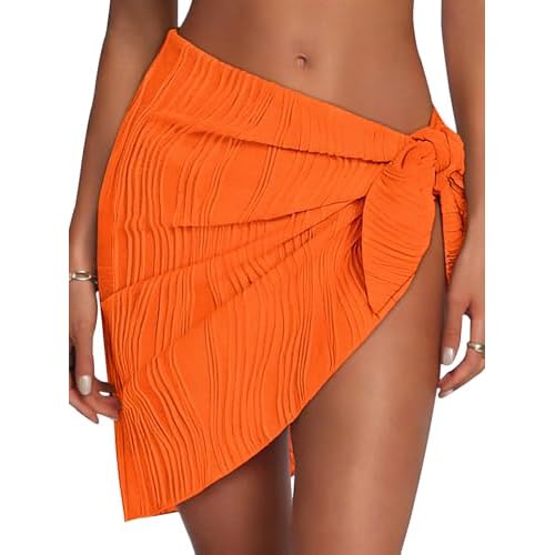 CHICGAL Sarong Wraps for Women Beach Swimsuit Coverup Knitted Bikini Short Bathing Suit for Swimwear 2026 Bright Orange