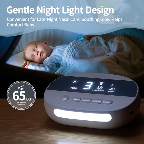 LAREX Nasal Aspirator for Baby, Electric Baby Nose Sucker, Nose Suction for Baby with 9 Levels Suction, Rechargeable Automatic Nose Cleaner, Night Light and Soothing Function, Food-Grade Silicone Tips