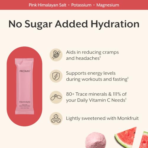 Image of ProMix Nutrition Electrolytes Powder Hydration Packets - Himalayan Pink Salt, Magnesium, Potassium, Vitamin C - Salted Watermelon, Lightly Sweetened - 30 Servings (Pack of 30)