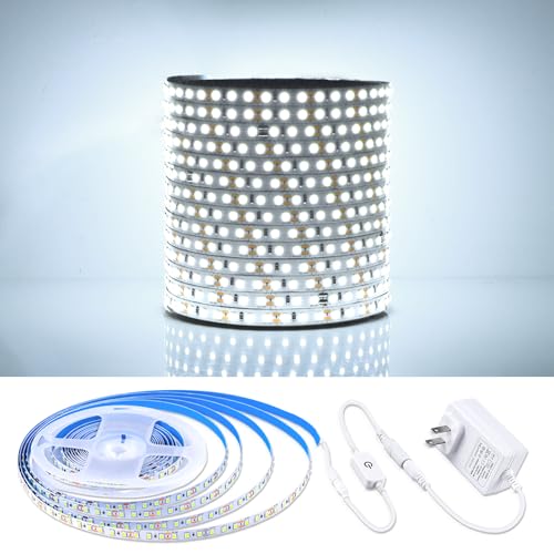 tlinkosta LED Strip Lights 6500K Cool White, 16.4ft Dimmable & Cuttable, 600 LEDs High Brightness...