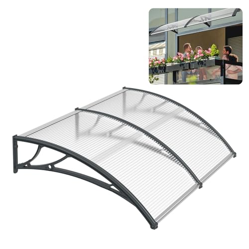 YARDIN Auvent de porte d'entrée - 200 x 100 cm - En polycarbonate transparent et aluminium - Protection contre les intempéries - Pour toit de porte et entrée - Gris