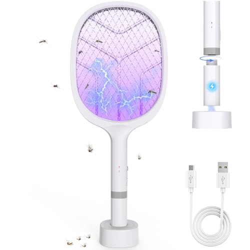 Elektrische Fliegenklatsche: 4800V Fliegenklatsche Elektrisch mit UV Lichtfalle 2 in 1 USB mit 2000 mAh Akku Aufladbar Abnehmbar Elektro Mückenklatsche mit Ladestation für Mücken-One