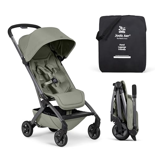 Image of Joolz Aer2 Lightweight Travel Stroller for Baby & Toddler – One-Hand Fold, Compact Carry-On Airplane Approved, Reclining Seat, UPF 50+ Canopy, Travel Pouch, Baby Net – Sage Green