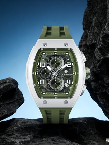 Image of TSAR BOMBA Mens Luxury Watch Watches for Men 50M Waterproof Japanese Quartz Movement Tonneau Stainless Steel Case Sapphire Glass with Chronograph Date Function Cool Unique Fashion Gift