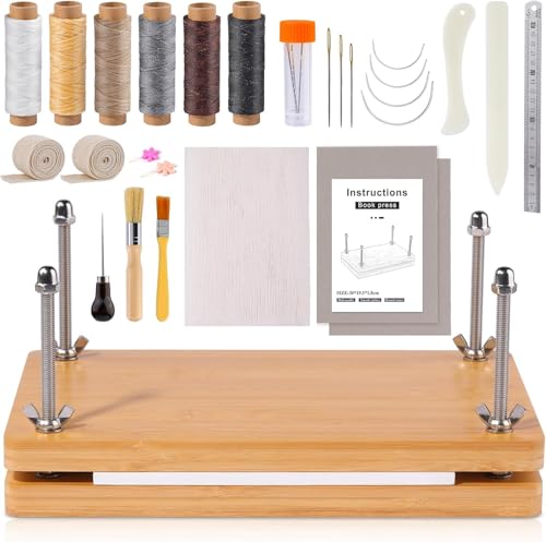 HechoVinen 35pcs Bookbinding Kit Book Binding Starter Tool Set with Book Press Bone Folders Awls Needles Complete Bookbinding Tools Set for DIY Book Restoration and Crafts