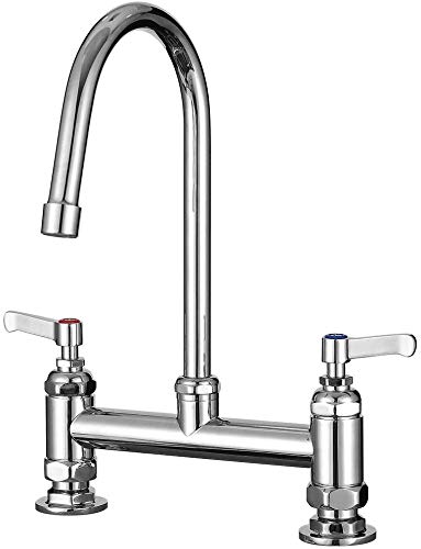 Commercial Kitchen Mixer Tap Double Wheel Handle with Swivel Spout Sink Tap, 2 Hole 8 Inch Center Deck Mounted, Brass Constructed Polished Chrome (6inch spout)