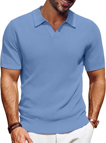 Image of DENIMHOLIC Cotton Knitted Polo T Shirt for Man | Ribbed Textured Knit Polo Mens Tshirts | Collar T Shirts for Men