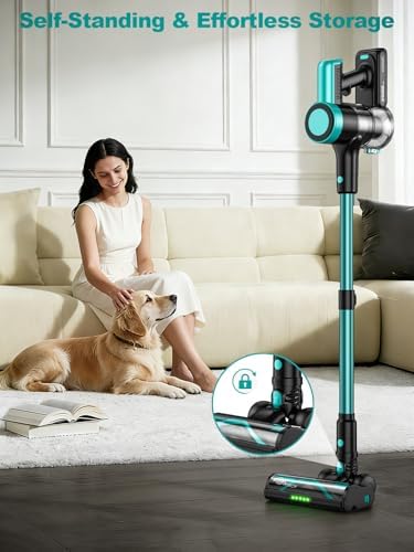 Cordless Vacuum Cleaner, 58Kpa/55Mins Vacuum Cleaners for Home, Stick Vacuum with Self-Standing & LED Display, Anti-Tangle & Wall Mount Charging, 10 in 1 Lightweight Vacuum for Pet Hair/Carpets — view 3
