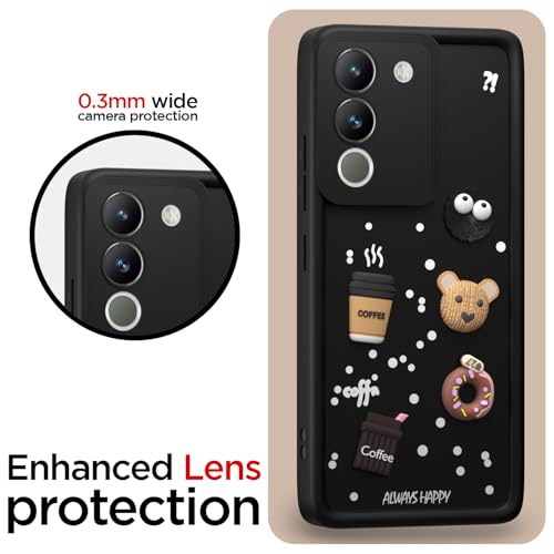 Image of Pikkme Back Cover for Vivo Y200 5G | Cute Fun Cartoon 3D Bear Silicone Full Body Protection Bumper Case (Black)