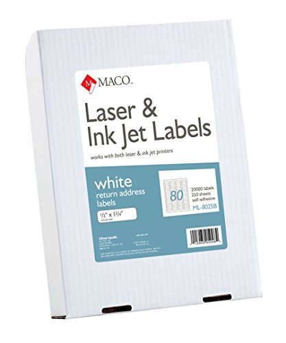 Maco Laser/Ink Jet White Return Address Labels, 1/2 X 1-3/4 Inches, 80 Per Sheet, 20000 Per Box (Ml-8025B) #TOP6