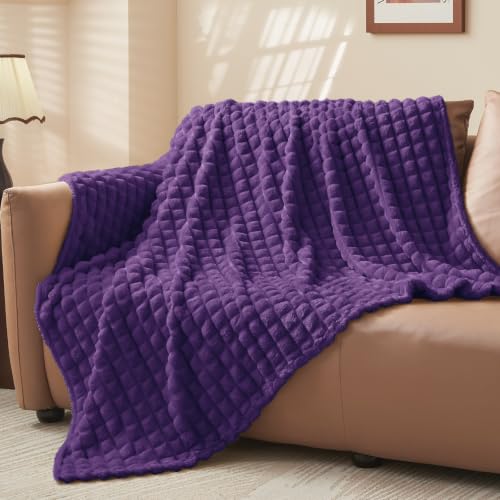 Image of BEDELITE 3D Checked Purple Fleece Throw Blanket for Couch, 50x60 Inches
