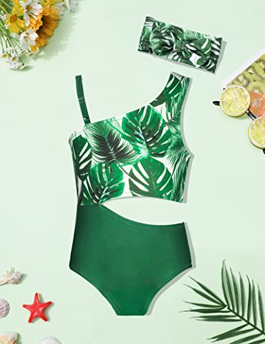 Girls Swimsuit Size 7-8 Years Old Girls Bathing Suit Tankini Green Banana Leaf Shoulder Strap One Piece Bikini Girls Swimwear #TOP6