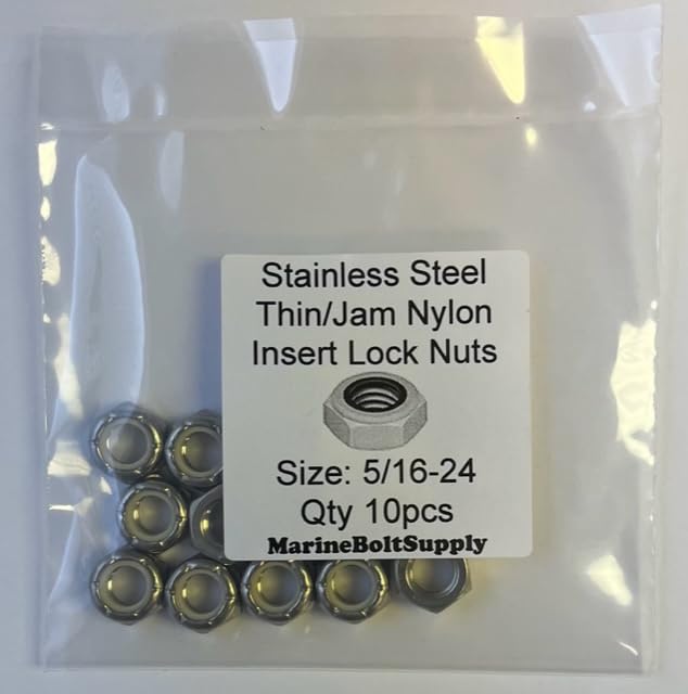 Stainless Steel Thin Jam Nylon Insert Lock Nuts 5/16-24 (Pack of 10) Marine Bolt Supply