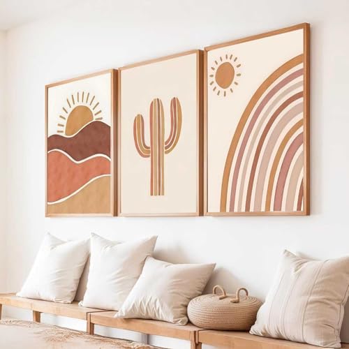Image of HOTHOUSE Boho Art Home Decoration Paintings With Frame For Living Room Bed Room Hotel Wall Decor Digital Reprint Set of 3 (19X25 inch)