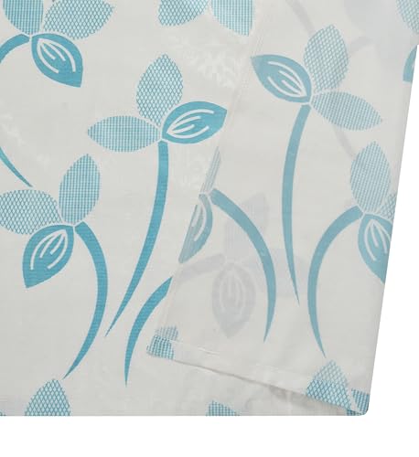 Image of Polyester Feather Printed Curtains 5 Feet Long for Window & Door, Living Room, Bedroom | Eyelet | Parda | Aqua Blue, 1 Piece