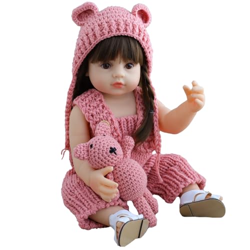 RUNGQIANY Simulation Reborn Baby 22 Zoll 55 cm Reborn Puppen Lebensecht Vollsilikon Vinyl Lebensecht Waschbare Bewegliche Realistische Babypuppen FüR Kleinkinder Reborn Baby Mädchen – Bild 5