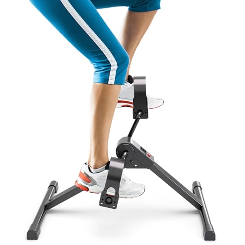 Mini Under Desk Bike Pedal Exerciser, Portable Folding Pedal Exerciser with Adjustable Resistance, Under Desk Bicycle Peddler for Arm and Leg Workout with LCD Monitor & Calorie Tracker