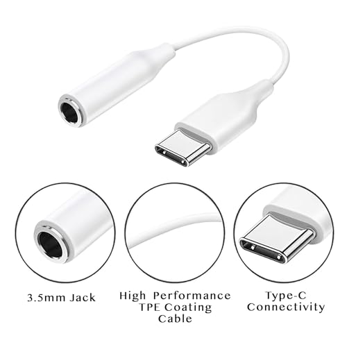 Image of Samsung Type C to 3.5mm Headphone Jack, Upgrade 32bit Hi-Fi Sound Compatible with Samsung Galaxy S24 /S23 /S22 /S21 /S20 (Ultra /Plus /Fe), Note 20 /20+ /10,Flip /S /A /F /M Series (White)