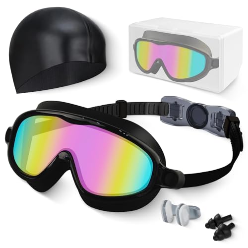 Hurdilen Kids Swimming Goggles, Anti-fog, UV Protection and Wide View with Swim Cap for Age 3-15 Youth Boys Girls Toddler
