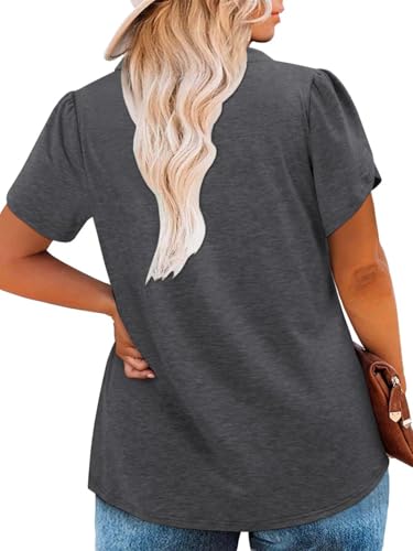 VISLILY Plus-Size-Summer-Tops for Women Casual Collared V Neck Polo Shirts Business Tunics Trendy Petal Short Sleeve Blouses4