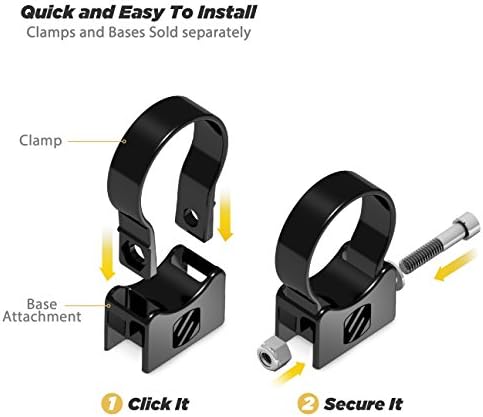 Installation steps for BaseClamp: Click the base into the clamp, then secure with bolt and nut.