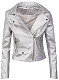 Watrpro Herbst Damen Motorrad Lederjacke Kurze Art Schlanke Weibliche Beiläufige PU Lederjacke Oberbekleidung Silver XL
