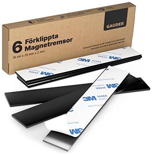 GAUDER Förklippta Magnetremsor (6 stycken) | Självhäftande Magnetremsor | Magnettejp | Magnetband (2 mm x 25 mm x 15 cm)