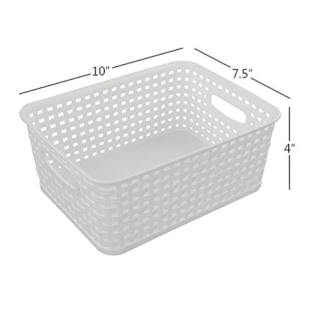 Plastic Weave Storage Basket Bin, 10 x 7.5 x 4, 6 Pack